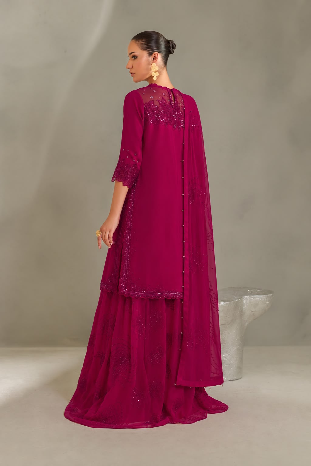 Heavy Embroidered Chiffon Suit with Adda Work Neck & Heavy Embroidered Lehenga | Designer Party Wear Unstitched 3-Piece