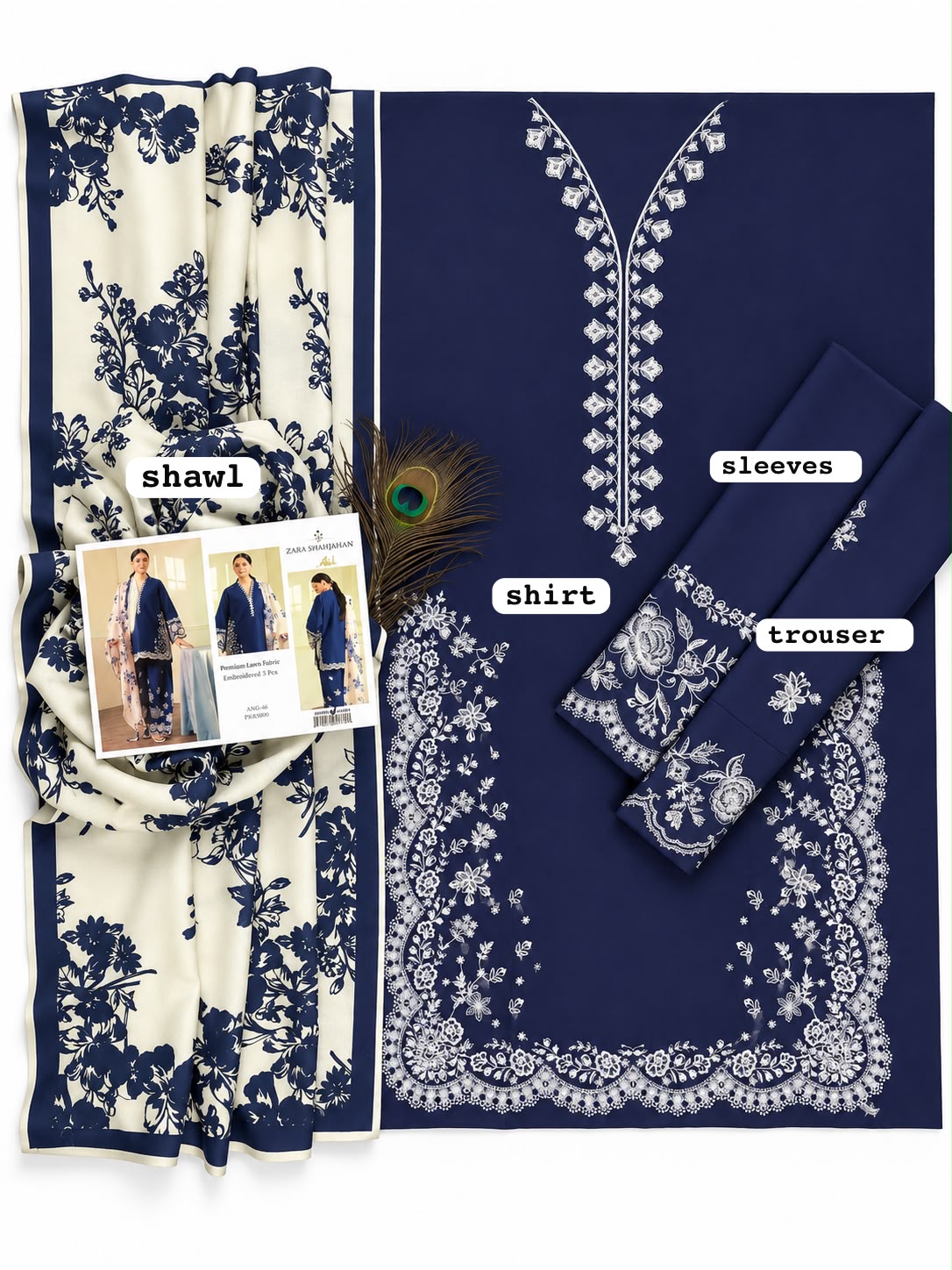 Embroidered Dhanak 3-Piece with Wool Shawl