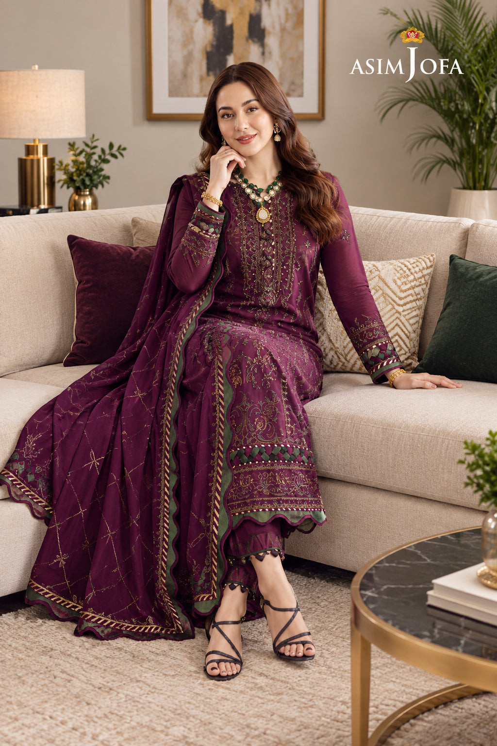 Luxury Dhanak Embroidered Unstitched 3-Piece Suit with Daman Patch & Embroidered Shawl