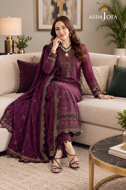 Luxury Dhanak Embroidered Unstitched 3-Piece Suit with Daman Patch & Embroidered Shawl