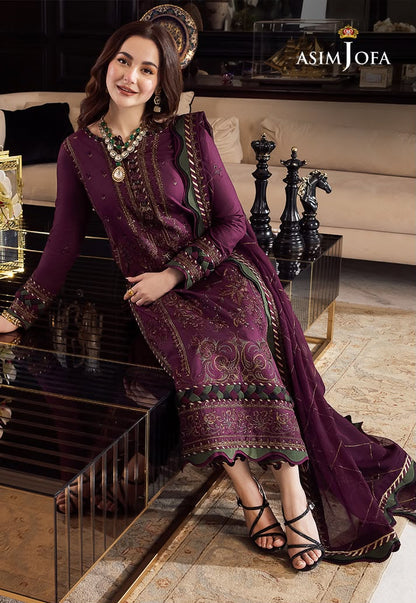 Luxury Dhanak Embroidered Unstitched 3-Piece Suit with Daman Patch & Embroidered Shawl