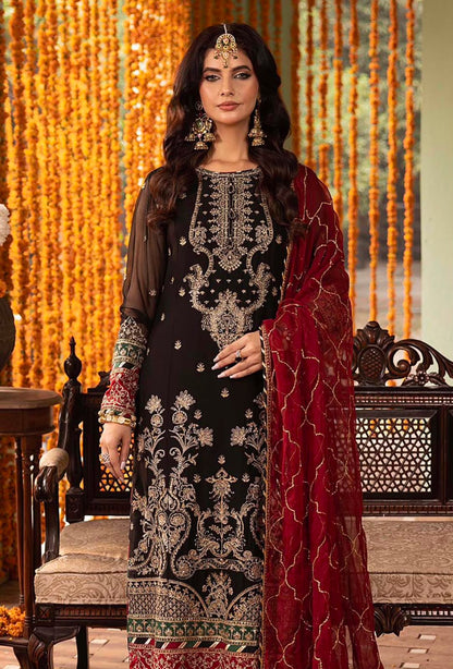 Royal Black Heavy Embroidered Chiffon Suit
