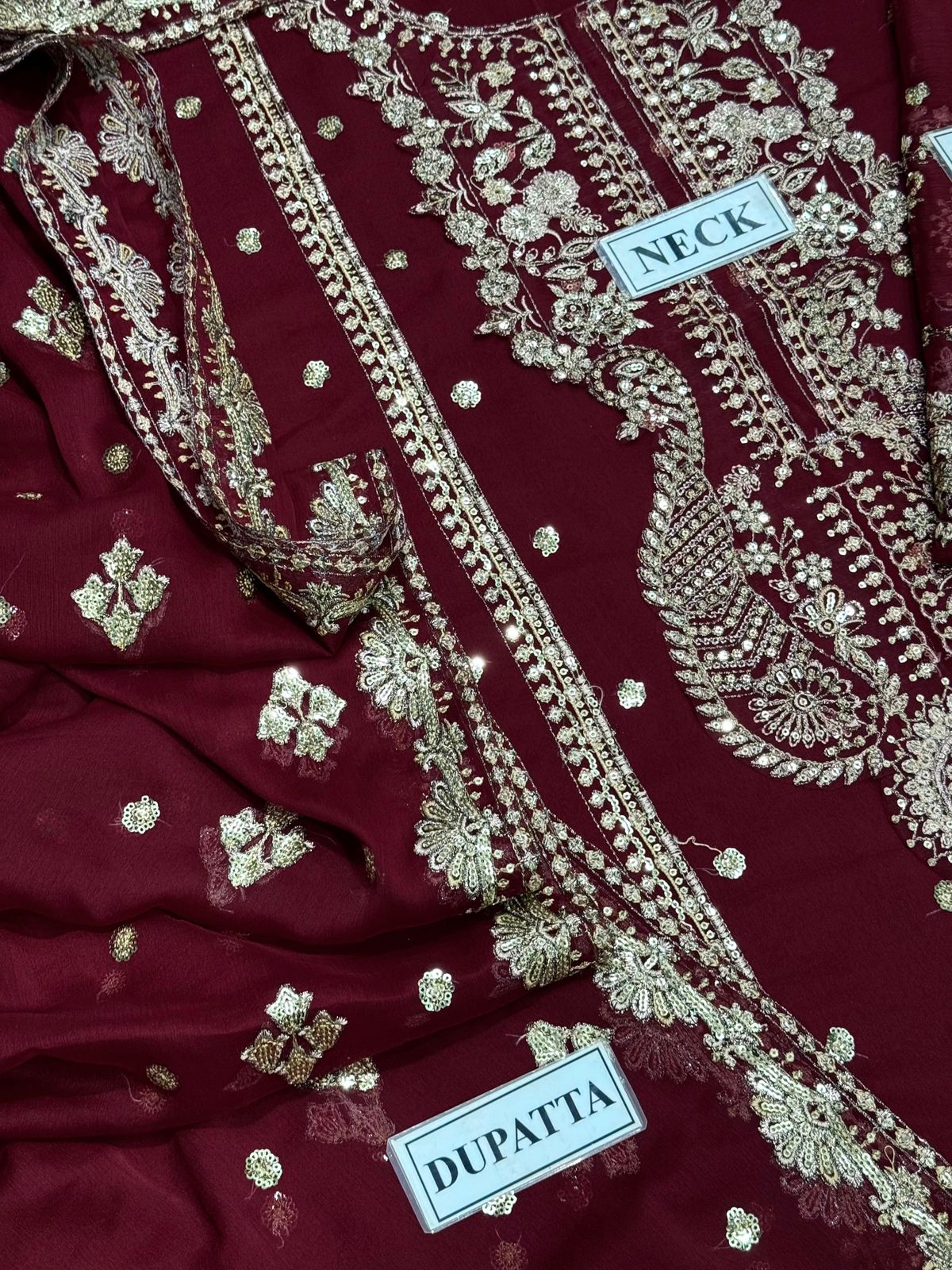 Royal Black Heavy Embroidered Chiffon Suit